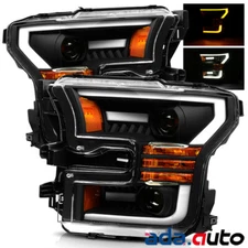 [LED Tube] 2015 2016 2017 Ford F-150 Black LED Bar Projector Headlights Pair