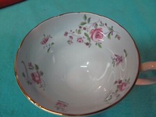 CROWN STAFFORDSHIRE FINE BONE CHINA TEA CUP BLUE INSIDE WITH ROSES AND GOLD TRIM