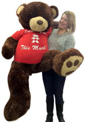 Giant 5 Foot Teddy Bear Soft Brown 60 Inch, Wears T-shirt I LOVE YOU THIS MUCH