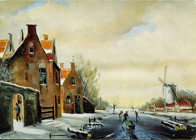 Vintage Art Postcard - Jan Potgieter - On Ice