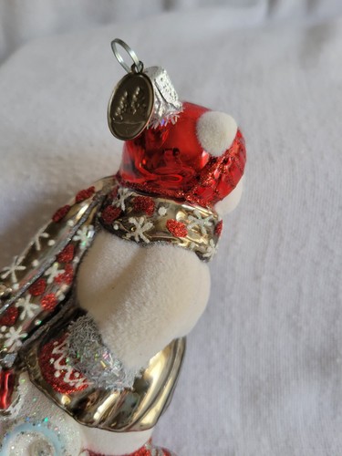 Balsom Hill Ice Skating Polar Bear Hanging Ornament 5" by 4.5" glass glittery - Picture 6 of 10