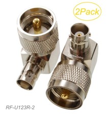2-Pack Right-Angle BNC Female to UHF PL259 Male RF Coaxial Adapters, RF-U123R-2