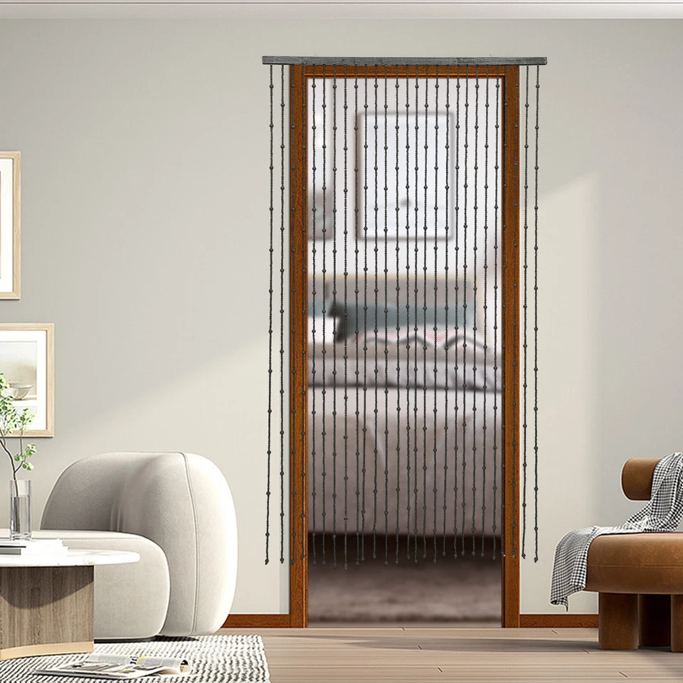 Contas de cortina de porta pretas de madeira natural, decoração de porta da frente contas cortinas - Imagem 3 de 4