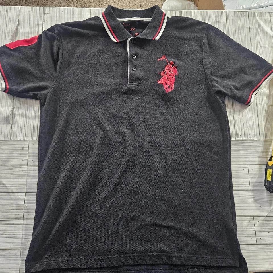 Camisa Polo Franky Max Para Hombre XL Negra Roja Bordada Logotipo de Jinete Manga 99 Foto 2 de 4
