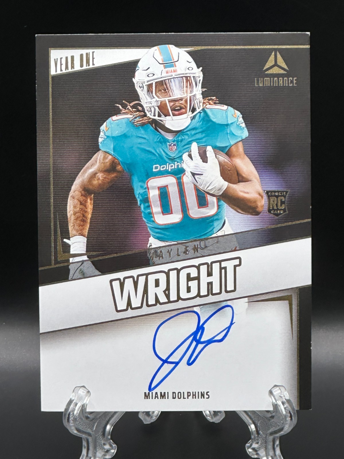 Jaylen Wright 2024 Panini Luminance Rookie Year One Auto #YOS-JWT RC Dolphins