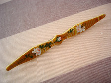 Antique C-Clasp Painted Pink ROSES 3 3/4 In. Celluloid Bar Pin Brooch