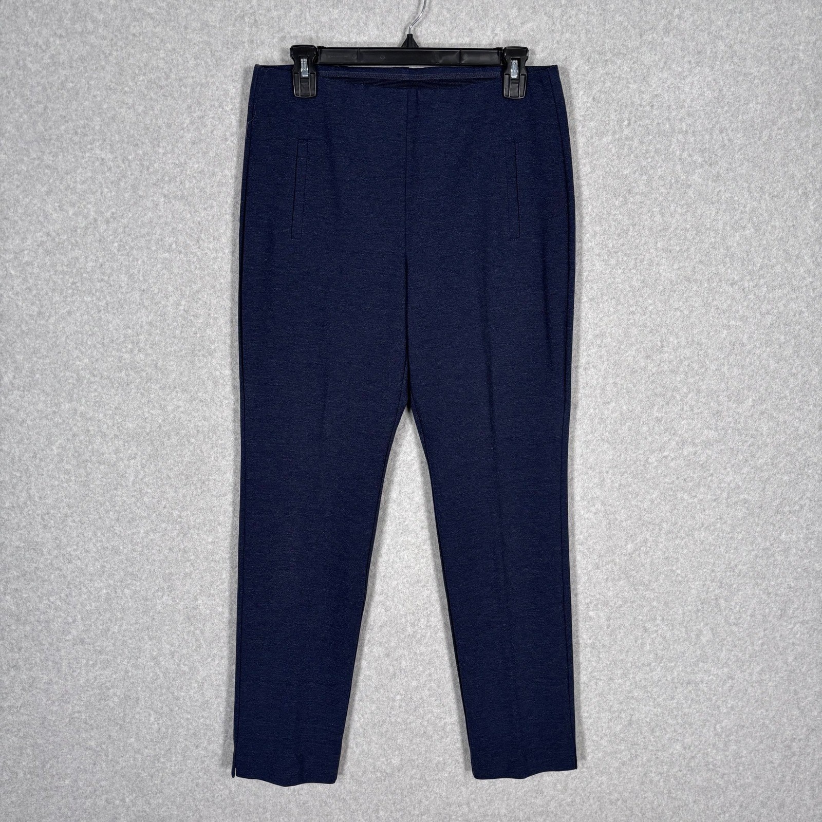 Chicos Ponte Knit Ankle Pants Size 6 Small Navy Slim Pull On Stretch Elastic