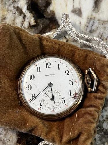 Antique 21J Illinois Pocket Watch For Parts/Repair White Face Metal Case