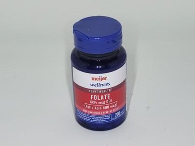 Meijer Heart Health FOLATE 800 Mcg, 200 Tabs, Exp: August 2027 