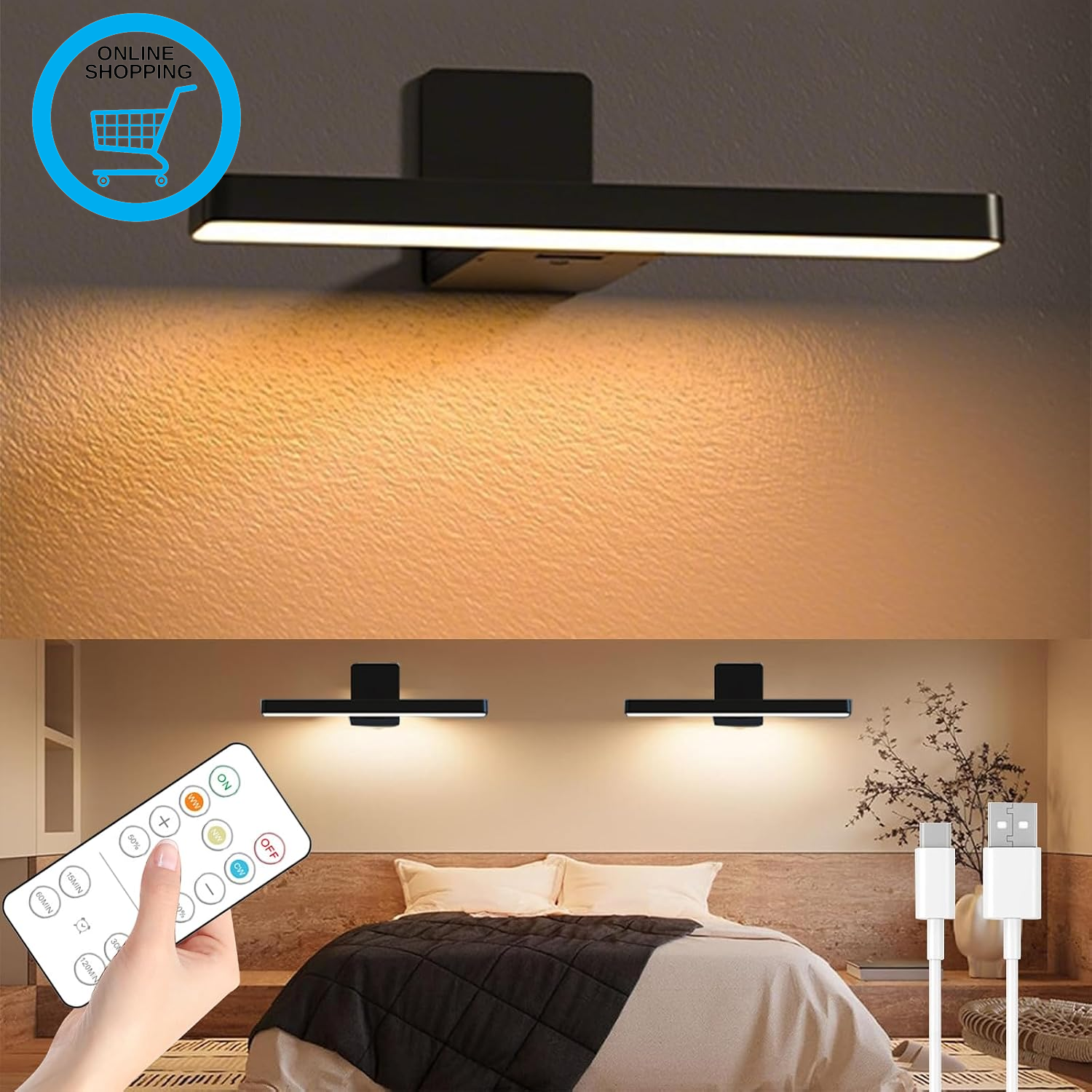 Rechargeable Cordless LED Picture Light for Wall, 3 Colour Temperatures,Timer Fu