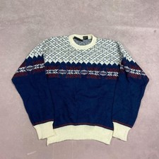 Vintage Abstract Knitted Jumper Patterned Grandad Knit Sweater Men's L
