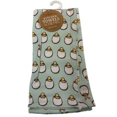 Domain Kitchen Towels Mint Green Easter Chicks Eggs Cotton Dish Cloths Set of 2