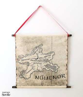 Numenor Map on Handmade Scroll, Kingdom of Men, Second Age Map, Ring Power Map