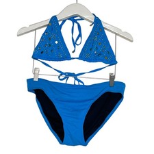 Michael Kors Blue Embellished Tie Bikini Set Women's Size S