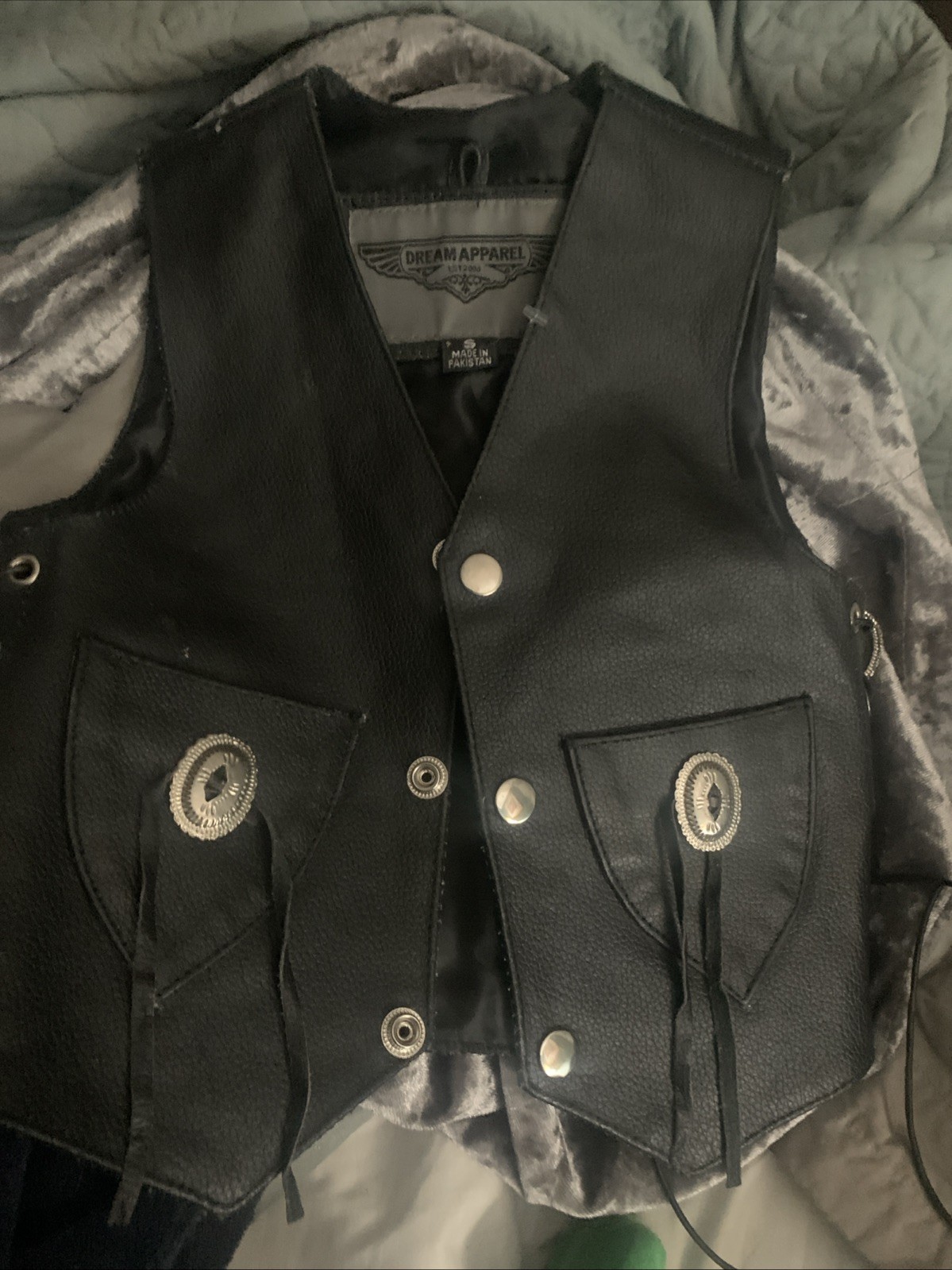 Dream Apparel Child's Small Motorcycle Vest Black With Silver Accents