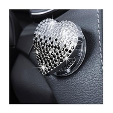 Bling Car Engine Start Button Cover, Heart Shape Rhinestone Push Gradient Black