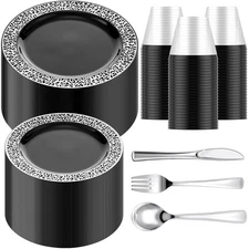 300 Pieces Disposable Plastic Dinnerware Set, 100 Plastic Plates, 150 Knives,...