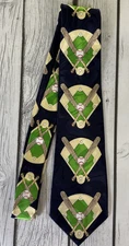 Steven Harris Hand Made 100% Polyester Baseball Diamond Theme Necktie. NEW
