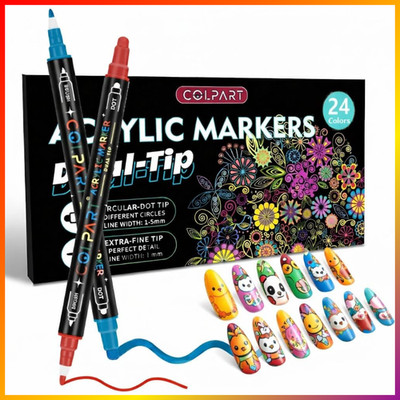 Acrylfarben Marker 24 Farben Doppelspitze für Stein Holz Plastik Metall