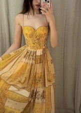 Zimmermann New Resort Yellow Floral Bustier Cami Waist Maxi Dress