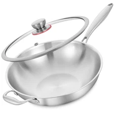 LOLYKITCH 13" Tri-Ply Stainless Steel Wok, Lid, Induction, Oven Safe, Detachable