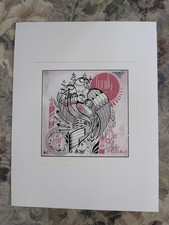 Tattoo Art Print By David Hale "Remember Your Roots" 2011 Black Red Pink 6" X 6"