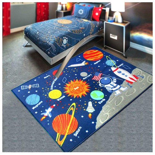 Outer Space Play Area Rug, Solar System Carpet, Galaxy Planets Stars Play Mat...