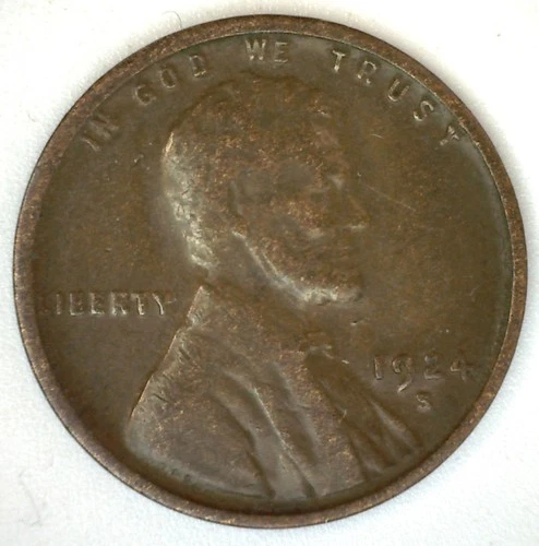 1924 S Lincoln Wheat Cent Coin 1c Bronze US Penny Very Fine Circulated VF
