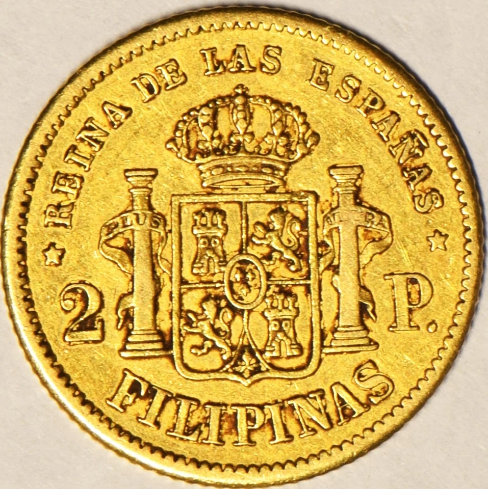 1861 Philippines Gold 2 Peso; Nice Original XF - Image 2 of 2