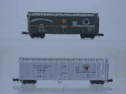 Lote de 2 vagones de tren de caja Atlas NORTHERN PACIFIC 420 y 98663 escala N | Condition: Used