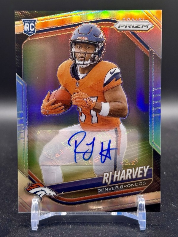 2025 Panini Prizm Silver 303 RJ Harvey Rookie Auto Denver Broncos RC