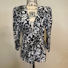 S.L. Fashions Vintage Women s Black And White Floral Blazer Size 8
