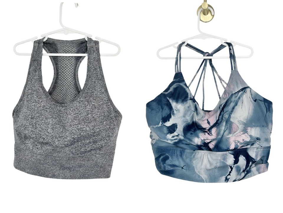 2 x ANKO Women's Grey Blue Tie Dye Razorback Exercise Sports Bras Size 14