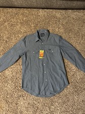 Wrangler Men's Solid Chambray Long Sleeve Pearl Snaps Cowboy Cut