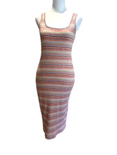 Forever 21 Dress L Bodycon Midi Ribbed Knit Multicolor Striped Scoop Neck