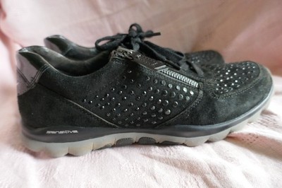  GABOR ROLLING SOFT SENSITIVE SCHWARZE NUBUK LEDER SNEAKER GRÖßE 38 STRASSBESAT