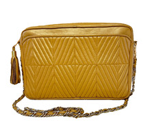 Vintage Leather Saks Fifth Avenue Gold Quilted Leather Crossbody Bag Purse