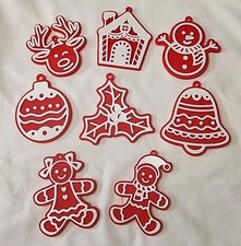 Set Of 8 Gingerbread Man Style Christmas Ornaments Variety Red