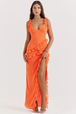 House of CB Pixie Flame Orange Ruffle Maxi Dress Orange Size XS/Au 6