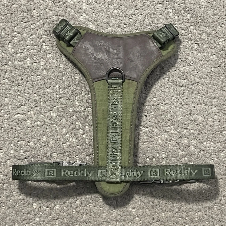 Arnés Reddy Perro Medio Verde Jacquard Logo Borde Cuero Foto 3 de 4