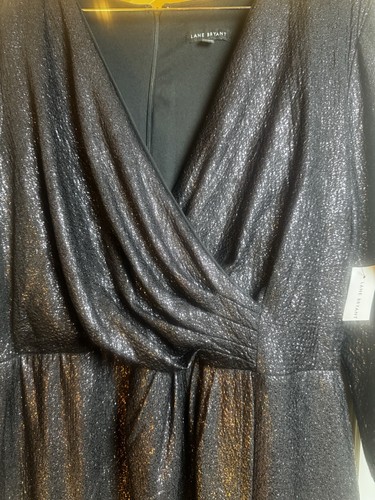 Lane Bryant 16 schwarz gold lila Glitzer Faux Wickelkleid Neu mit Etikett Party 3/4 Ärmel - Bild 3 von 17