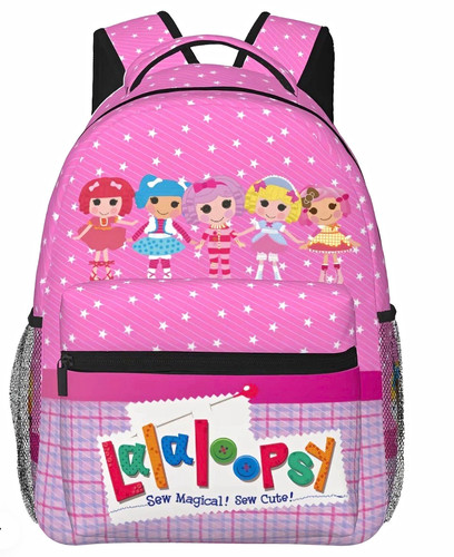 Lalaloopsy Pink Stars Large Backpack 15.7in Zip Bottle Pocket Mesh Pockets