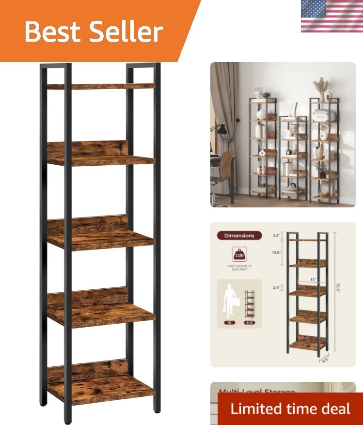 Bookshelf, 5-Tier Bookcase, Standing Book Shelf for Small Space, Storage Shel...