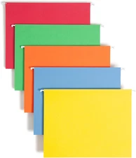 Smead Standard Hanging File Folders, 25 Count, Assorted Primaries, 1/5-Cut Adjus