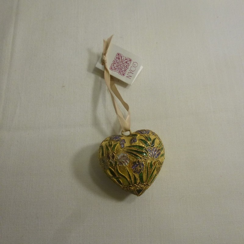 NYCO HEART Vintage Cloisonné Enameled Art Floral Ornament - NEW