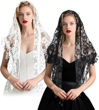 2 Pcs Mantilla Catholic Chapel Veils, Triangle Veil 140 48cm, Black White
