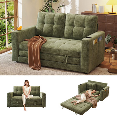 55'' Futon Sofa Bed with Deep Seats, Comfy 3-In-1 Fordable Loveseat Sofa Couc...