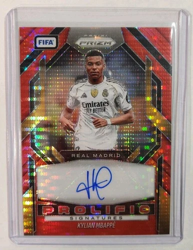 2025-26 Panini Prizm FIFA Kylian Mbappe PROLIFIC RED PULSAR AUTO Real Madrid SSP