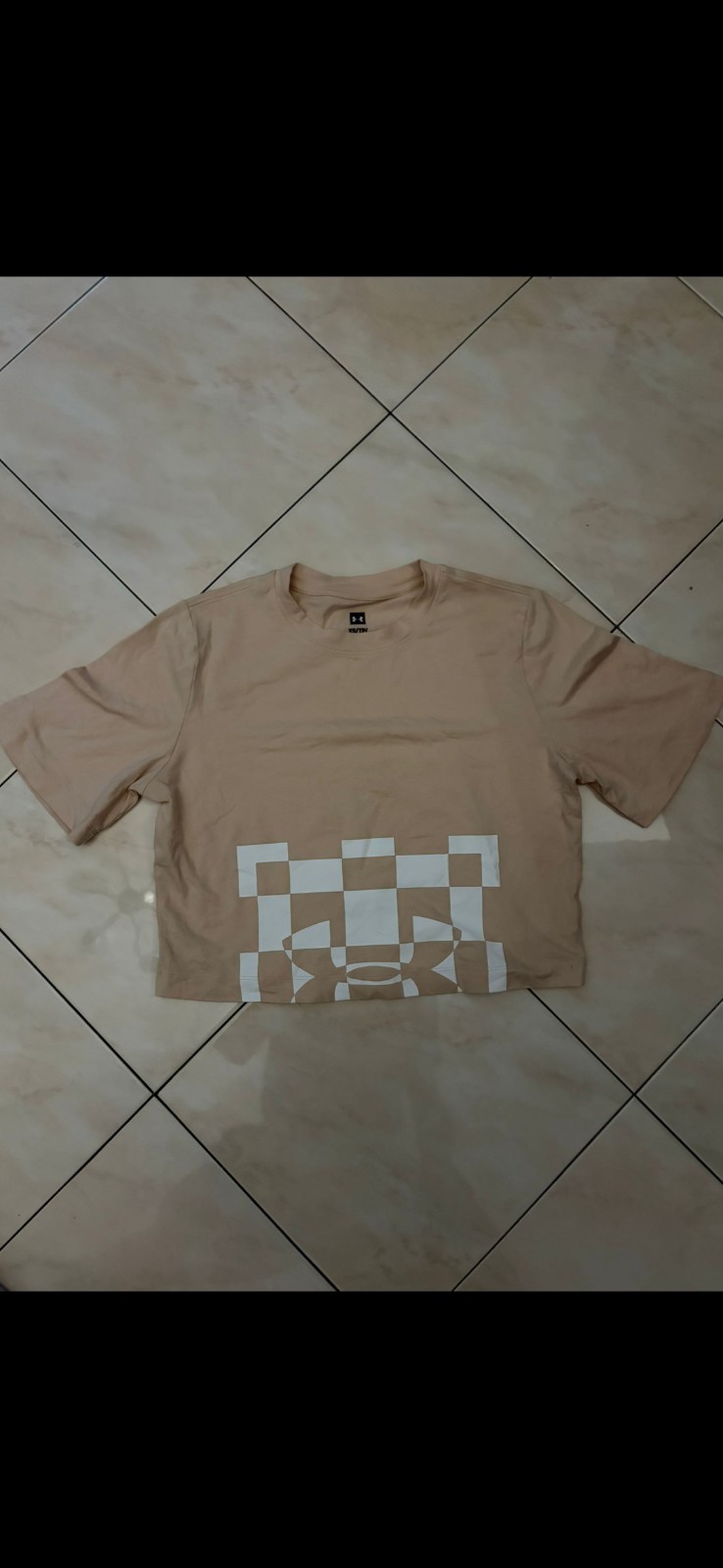 Top Crop Sportivo Under Armour Donna Beige Logo Scacchiera Taglia XS