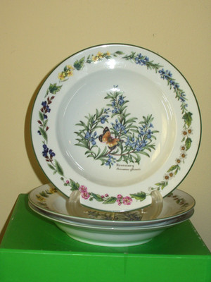Three Royal Worcester Herbs Rosemary Rimmed Soup Bowls Made In England